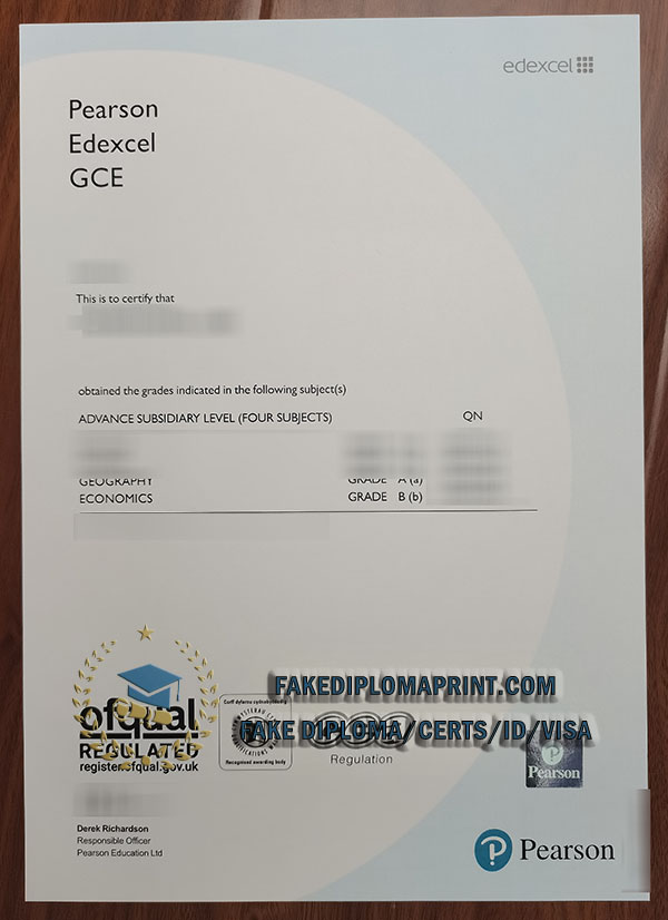 Pearson Edexcel GCE certificate,Pearson Edexcel GCE grades