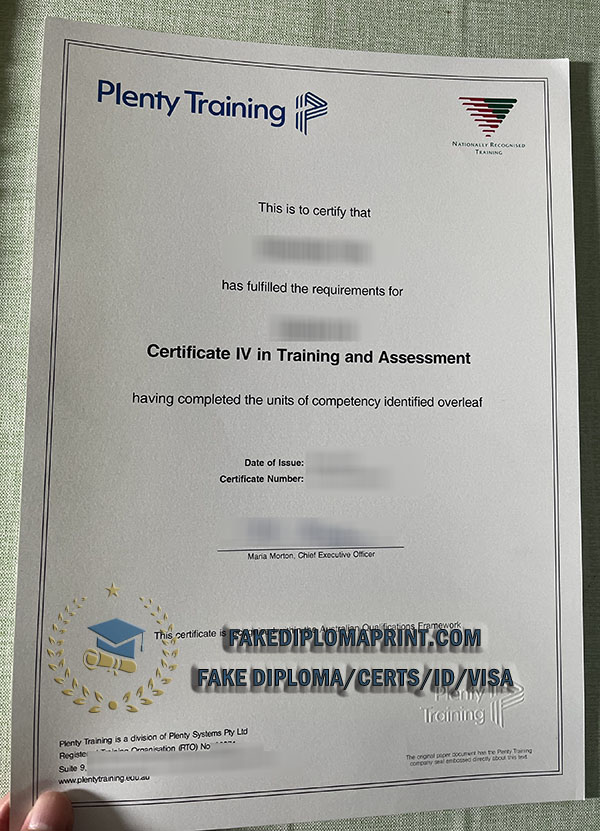 Plenty Training certificate