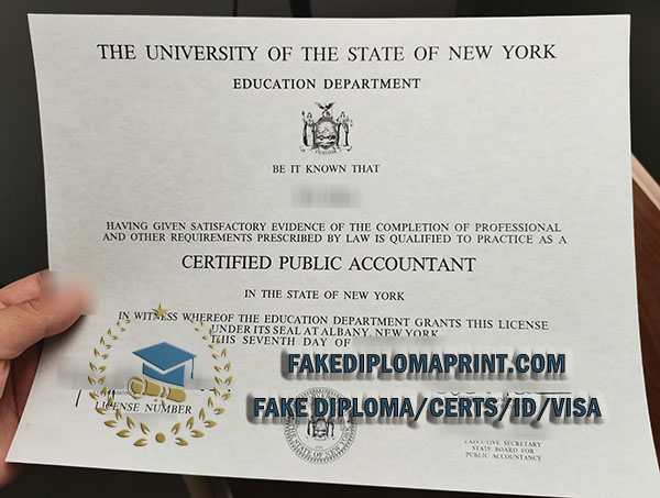 University of the State of New York CPA diploma