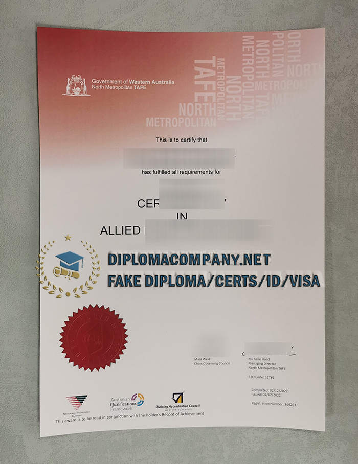 Fake North Metropolitan TAFE Certificate