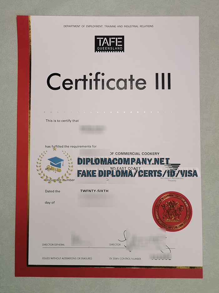 Fake TAFE Queensland Certificate