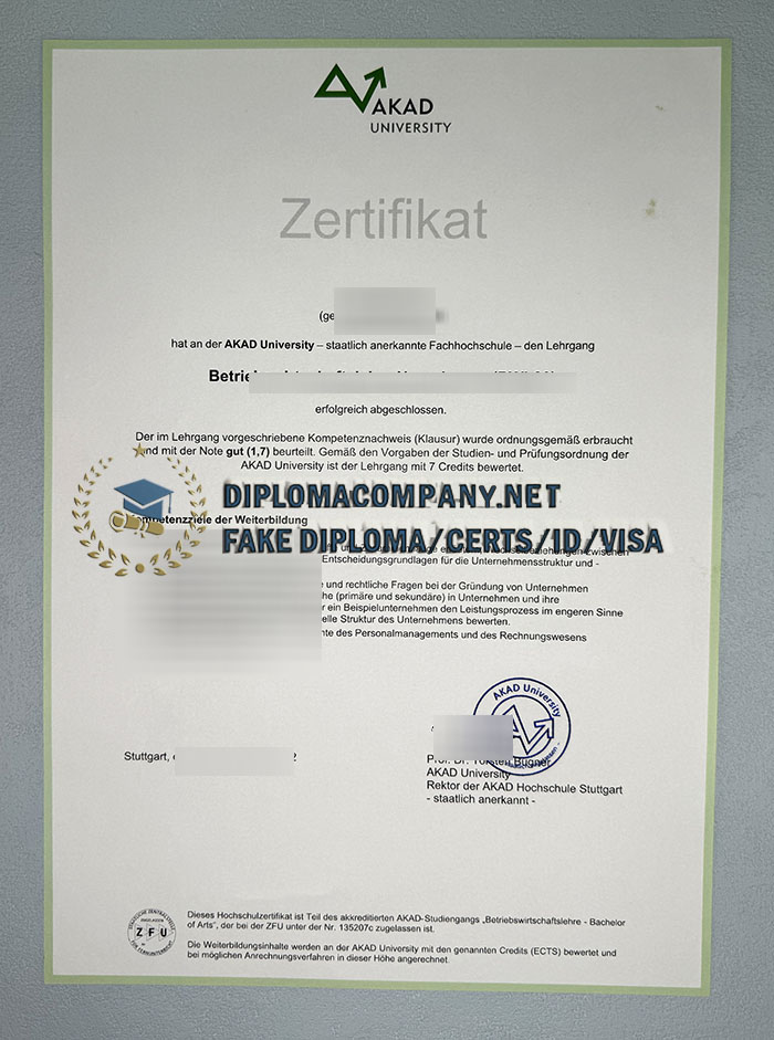 Fake AKAD University Zertifikat