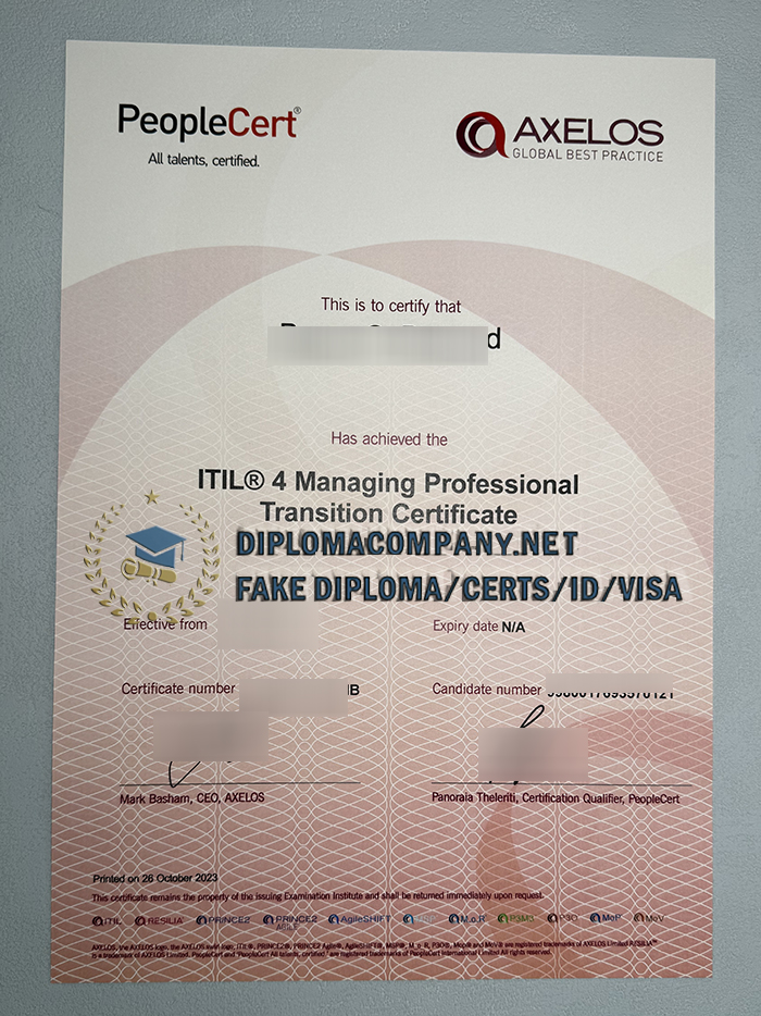 Fake AXELOS Certificate